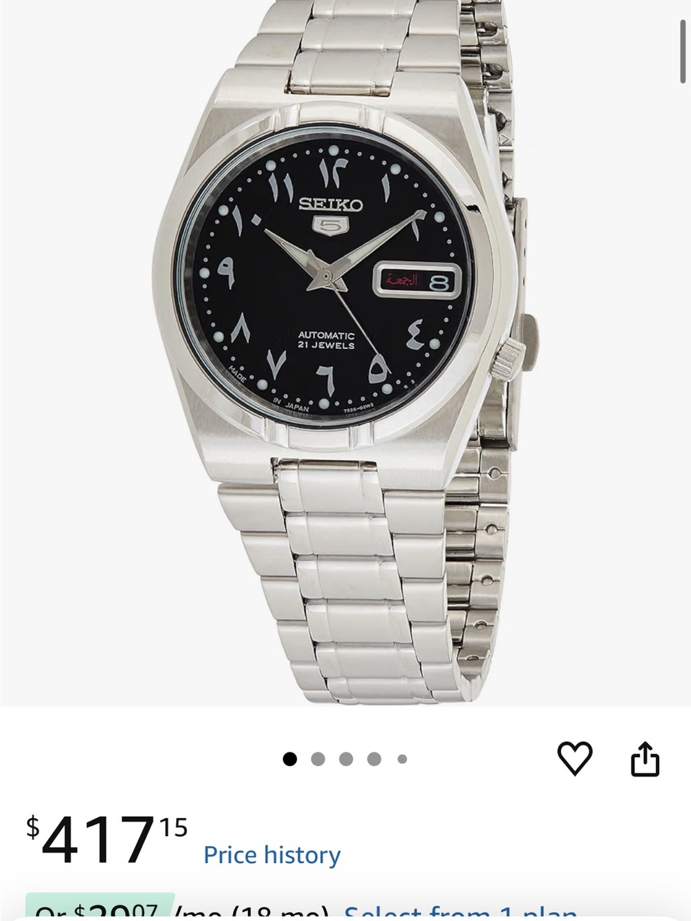 Seiko Silver Bracelet Watch with Black Dial